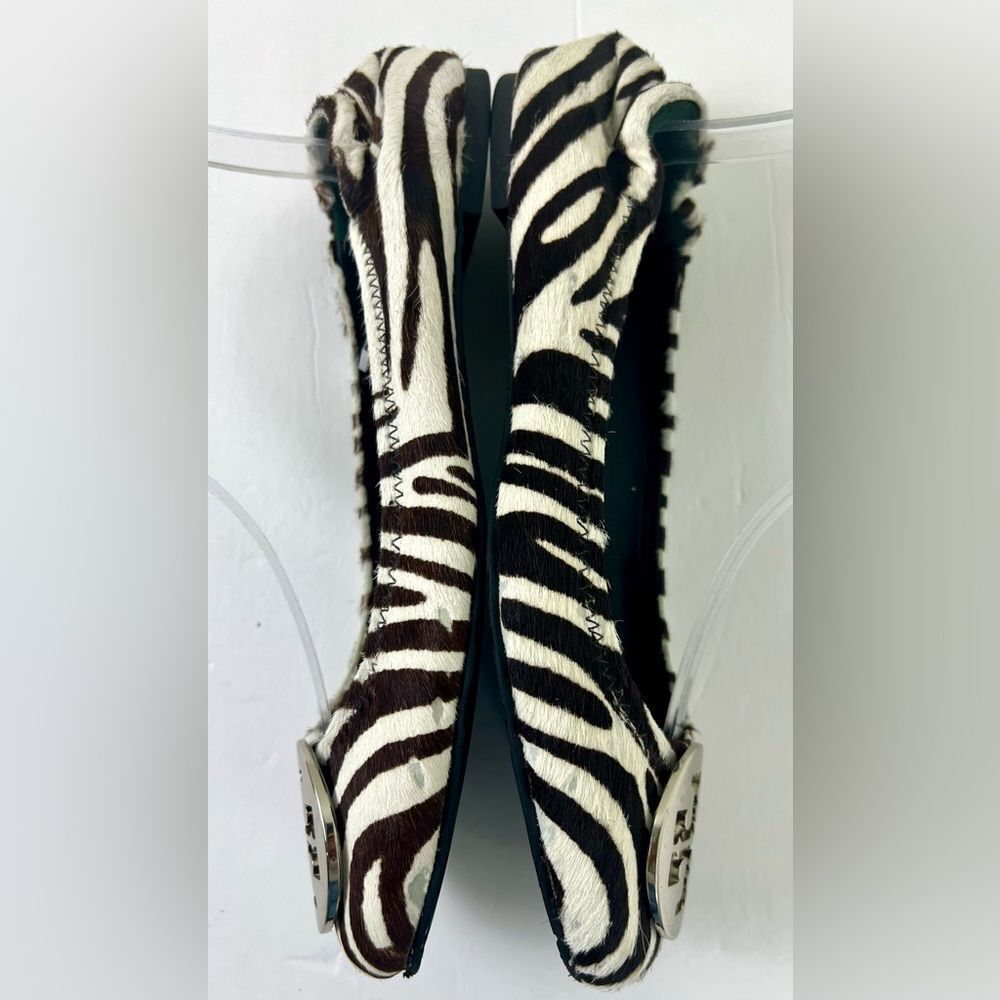 Tory Burch Zebra Print Ballet Flats with Silver Logo - Picture 11 of 11